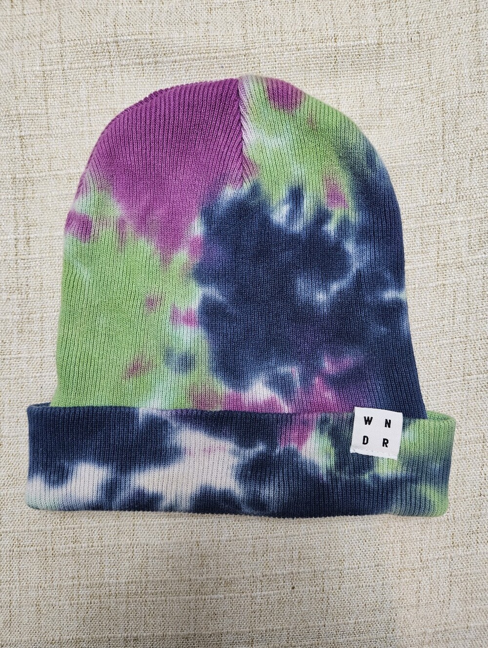 Tie-Dye Beanie Hat - Green, Purple & Blue